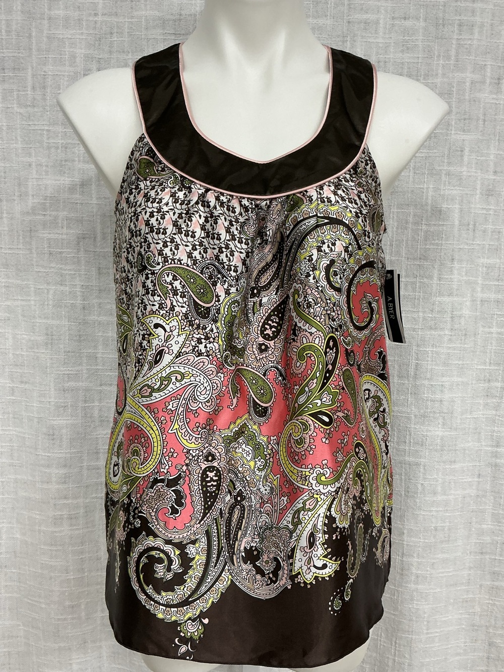 A. Byer Brown and Pink Printed Sleeveless Top